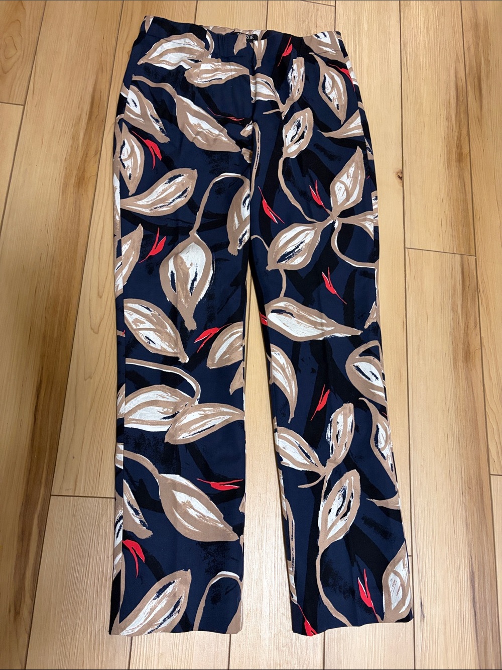 NIC+ZOE Navy Straight-Leg Pants with Tan & Red Leaf Print